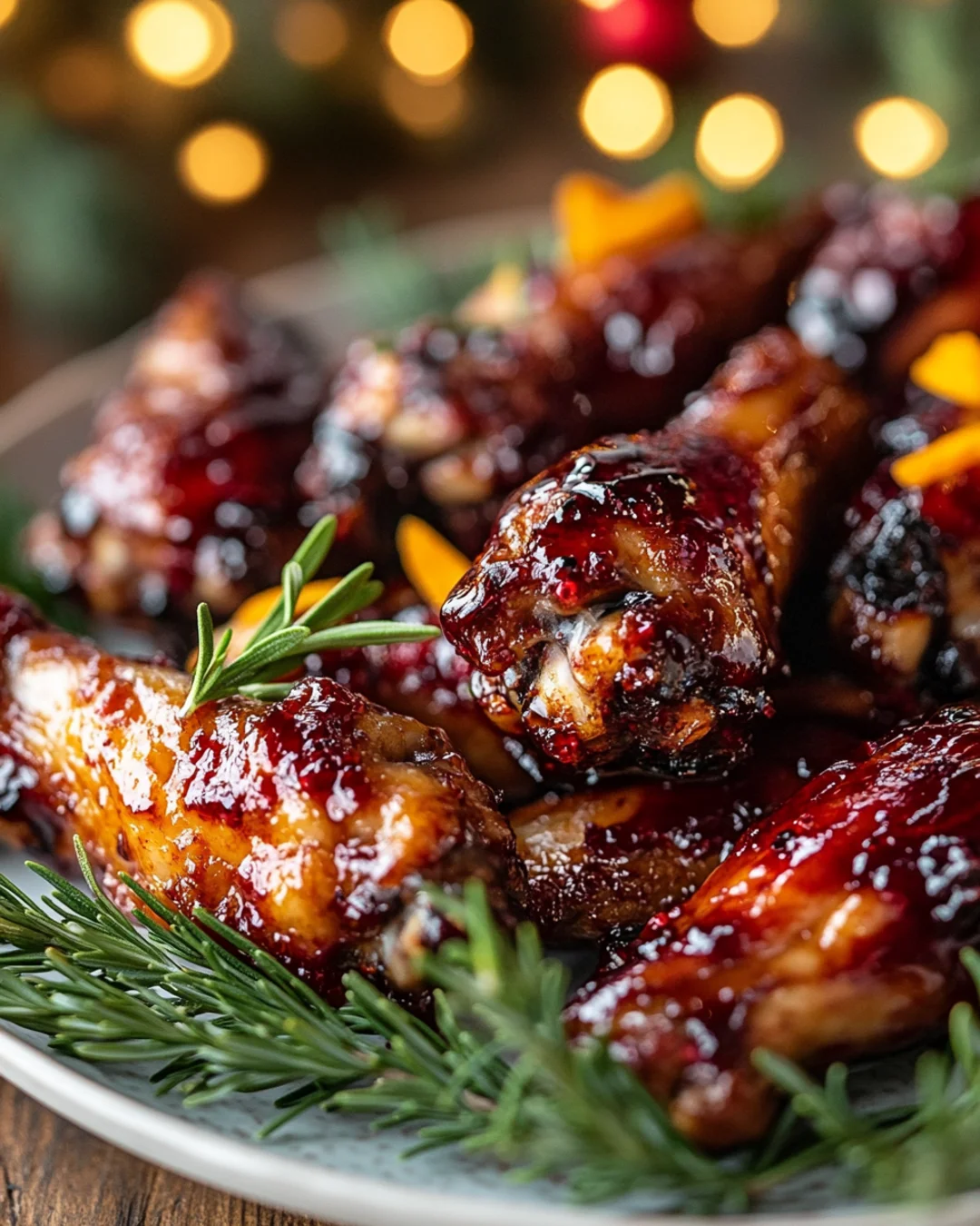 Glazed baked chicken wings with rosemary and orange zest