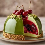 Elegant dessert featuring pistachio spread