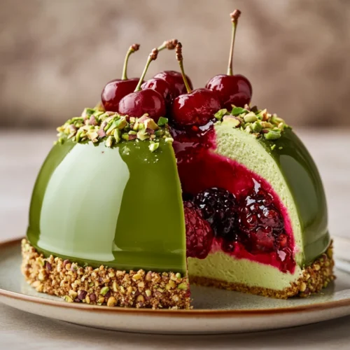 Elegant dessert featuring pistachio spread