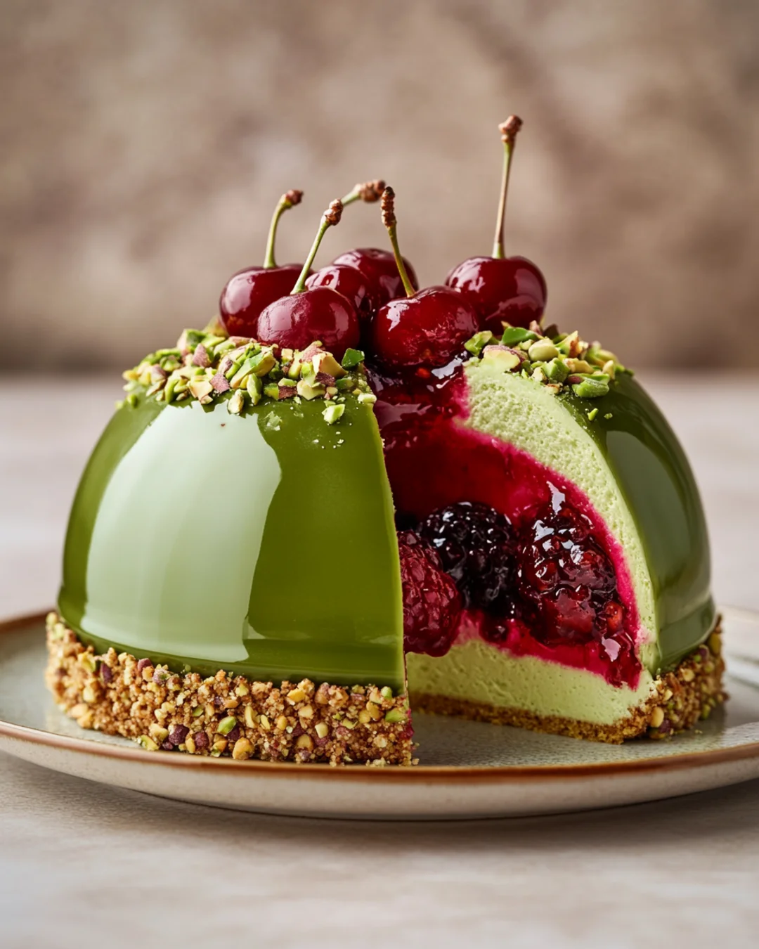 Elegant dessert featuring pistachio spread