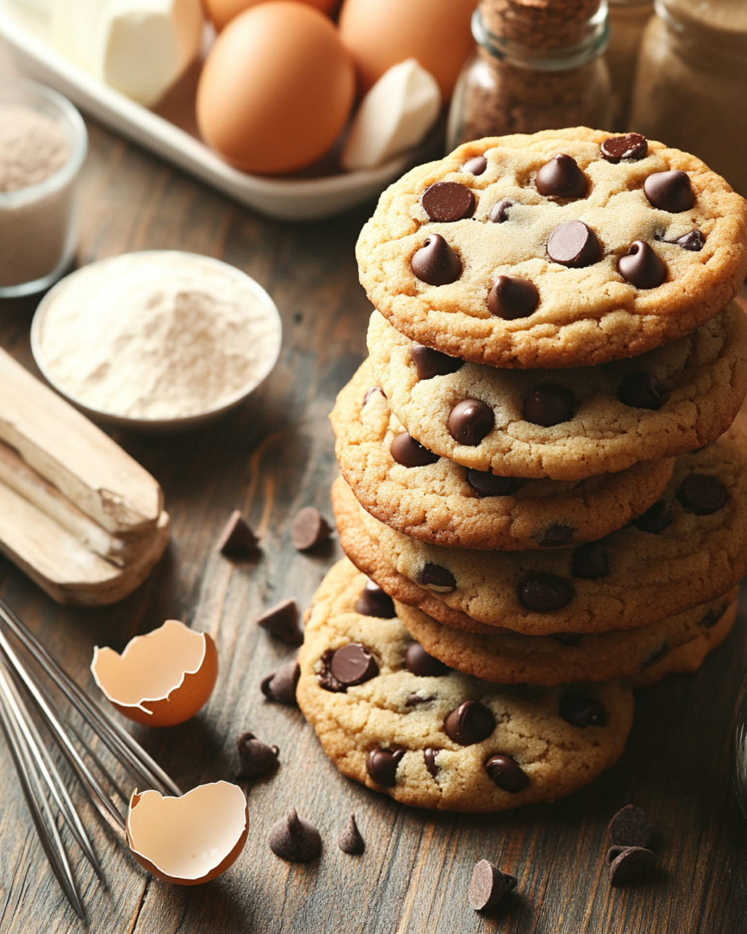 Toll House cookies next to baking ingredients on a table