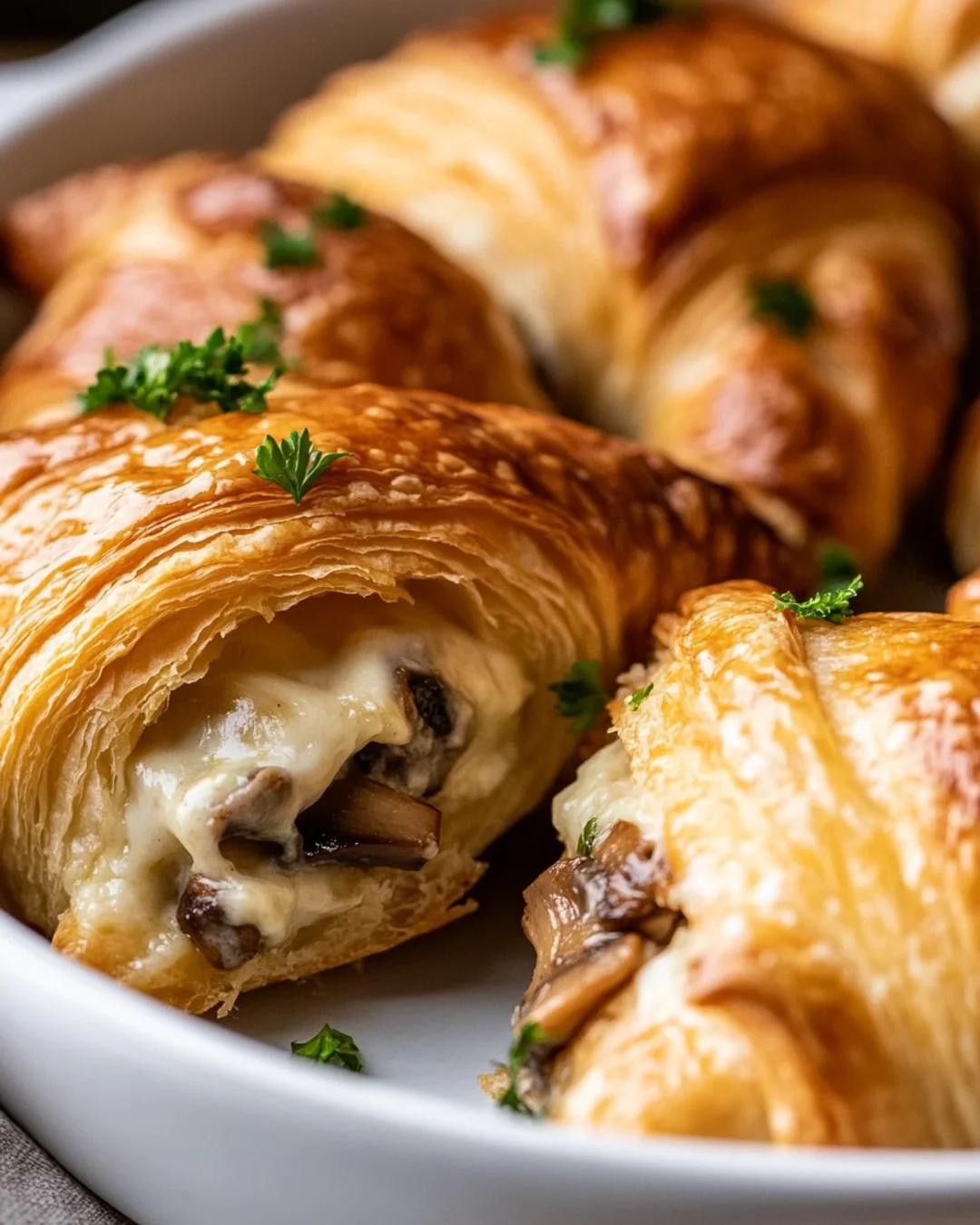 Flaky croissant filled with creamy salad
