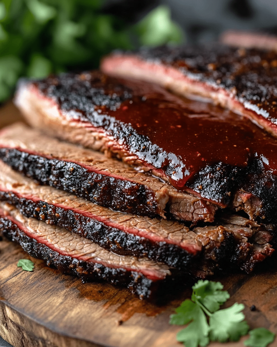 Sliced corned beef brisket slow cooker with caramelized crust and juicy center