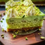 Slice of moist pistachio pudding cake
