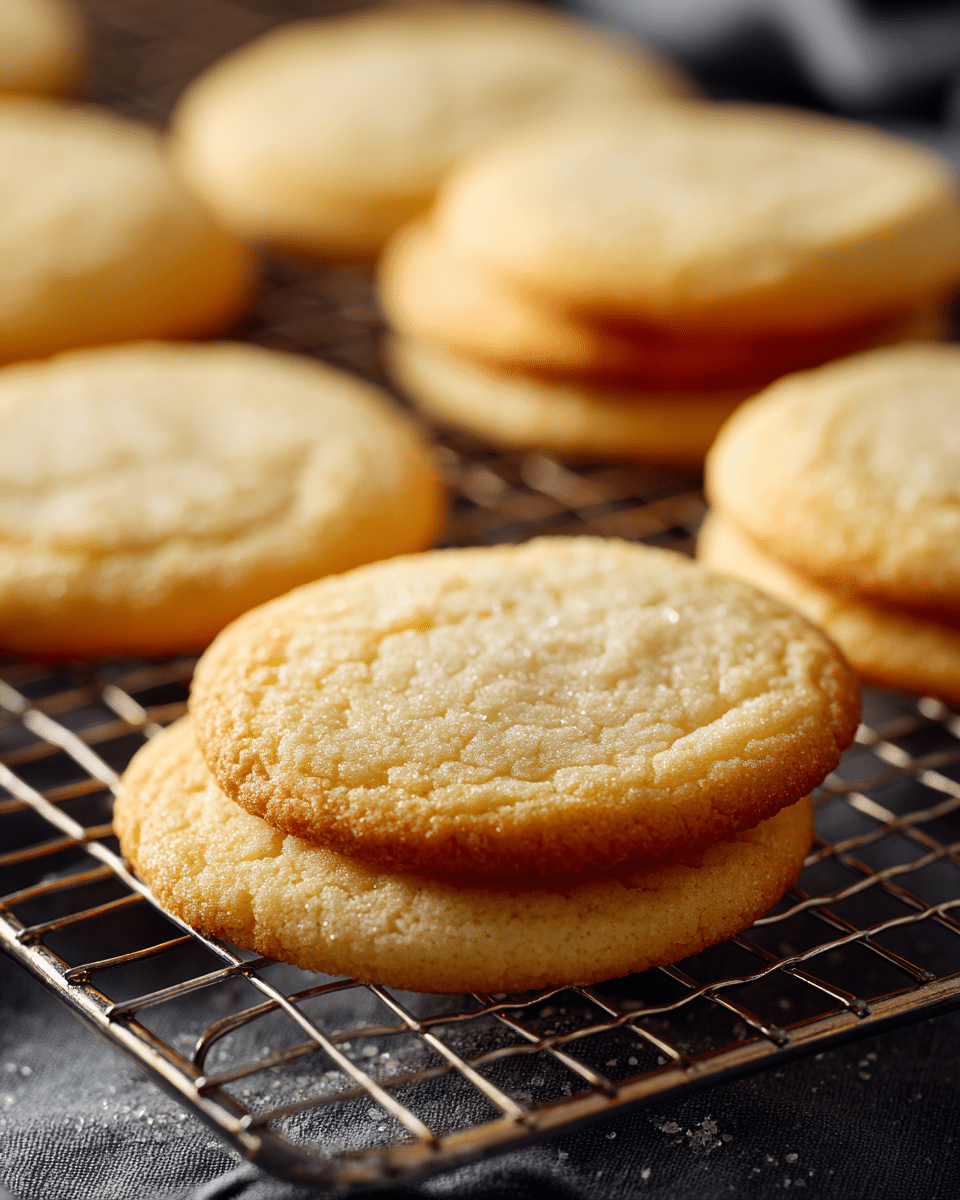 freshly baked 3 ingredient sugar cookies on cooling rack