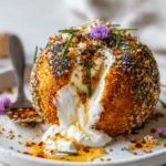 Molten burrata recipe served with a golden bagel crust and creamy melted cheese center