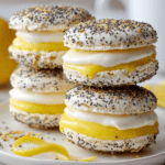 Ingredients laid out for Lemon & Poppy Seed Meringue Sandwiches on a rustic table