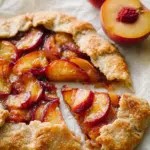 Rustic Peach Galette with buttery crust and caramelized peach slices fresh from the oven