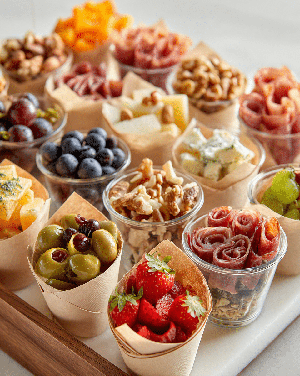 charcuterie cup presentation in jars and cones