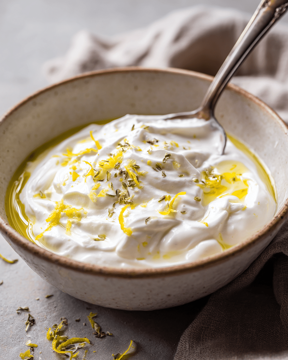 Whipping thick Greek yogurt for savory fig dish