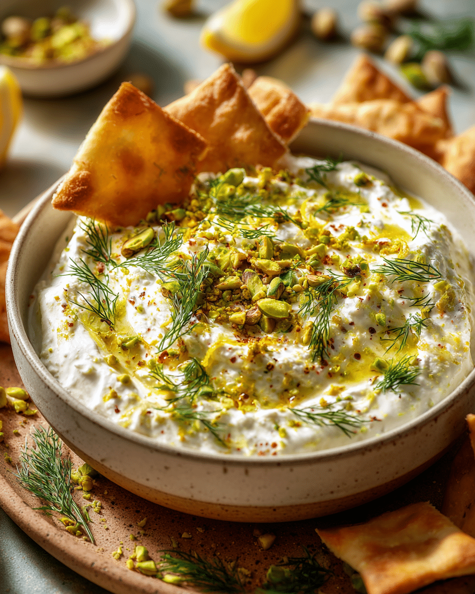 Customized chili crisp feta dip with herbs and pistachios