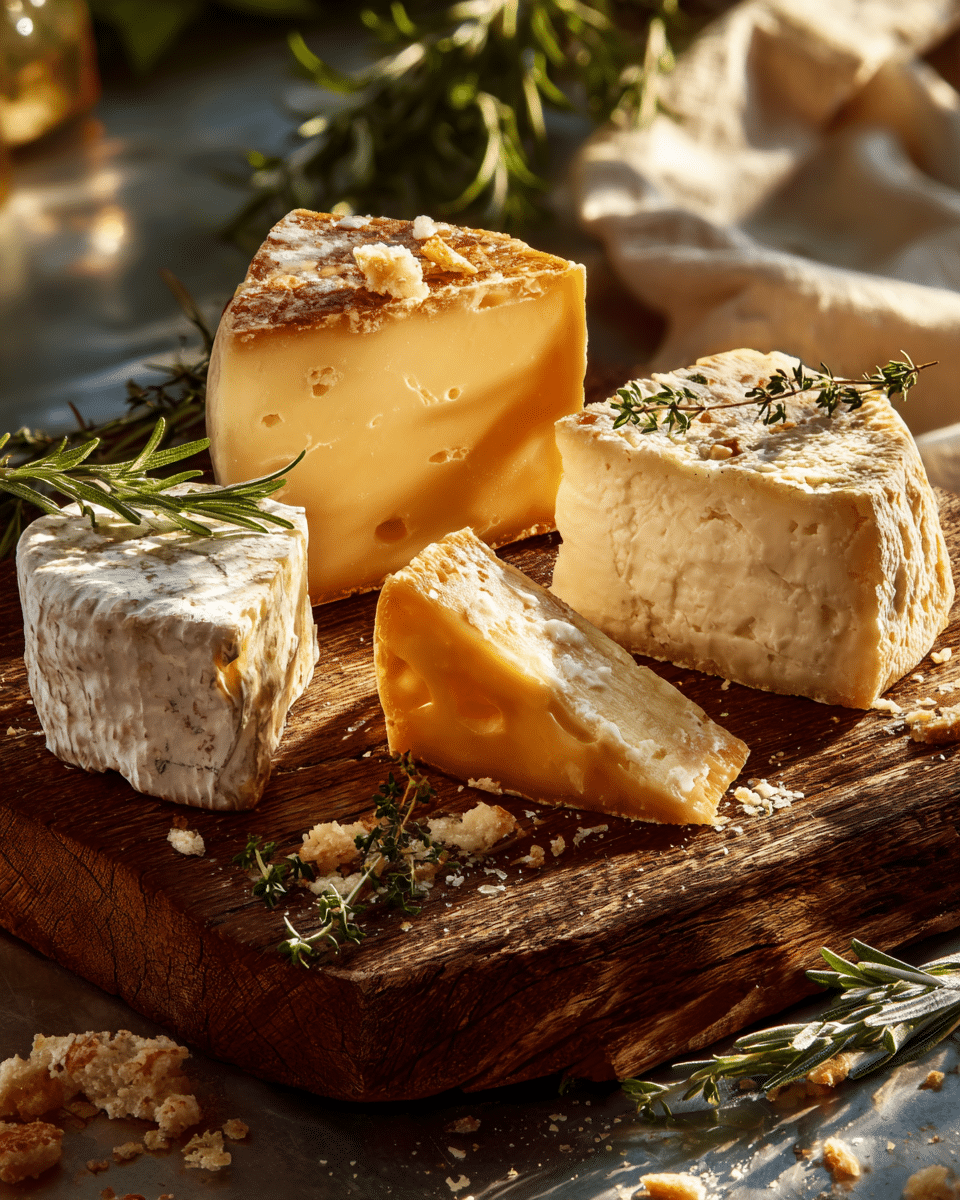 Best cheeses for warm cheese appetizers on wooden board