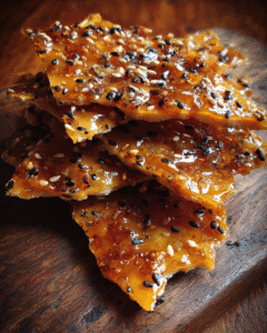 Everything Bagel Brittle snack with seasoning flakes