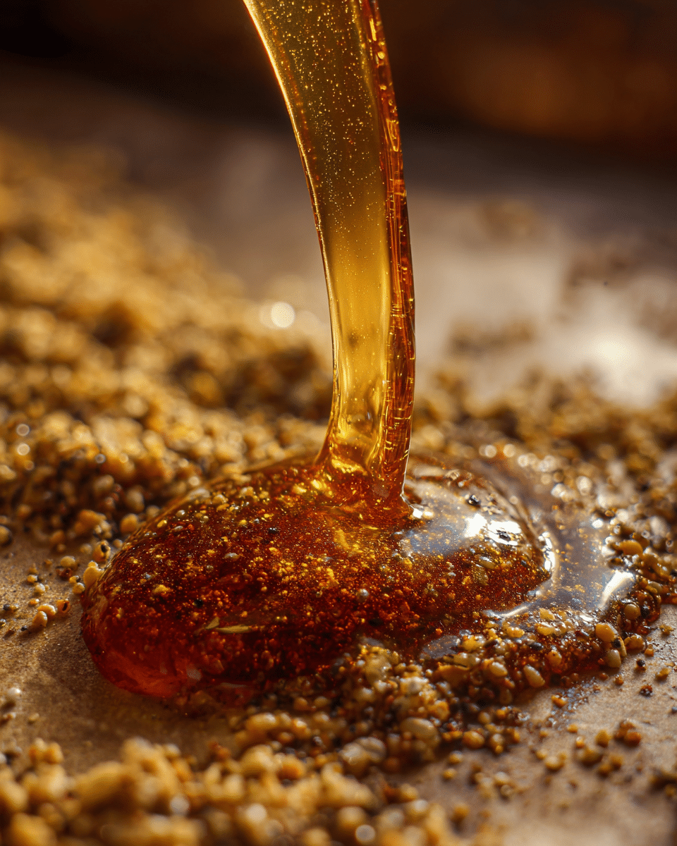 Pouring caramel over bagel seasoning