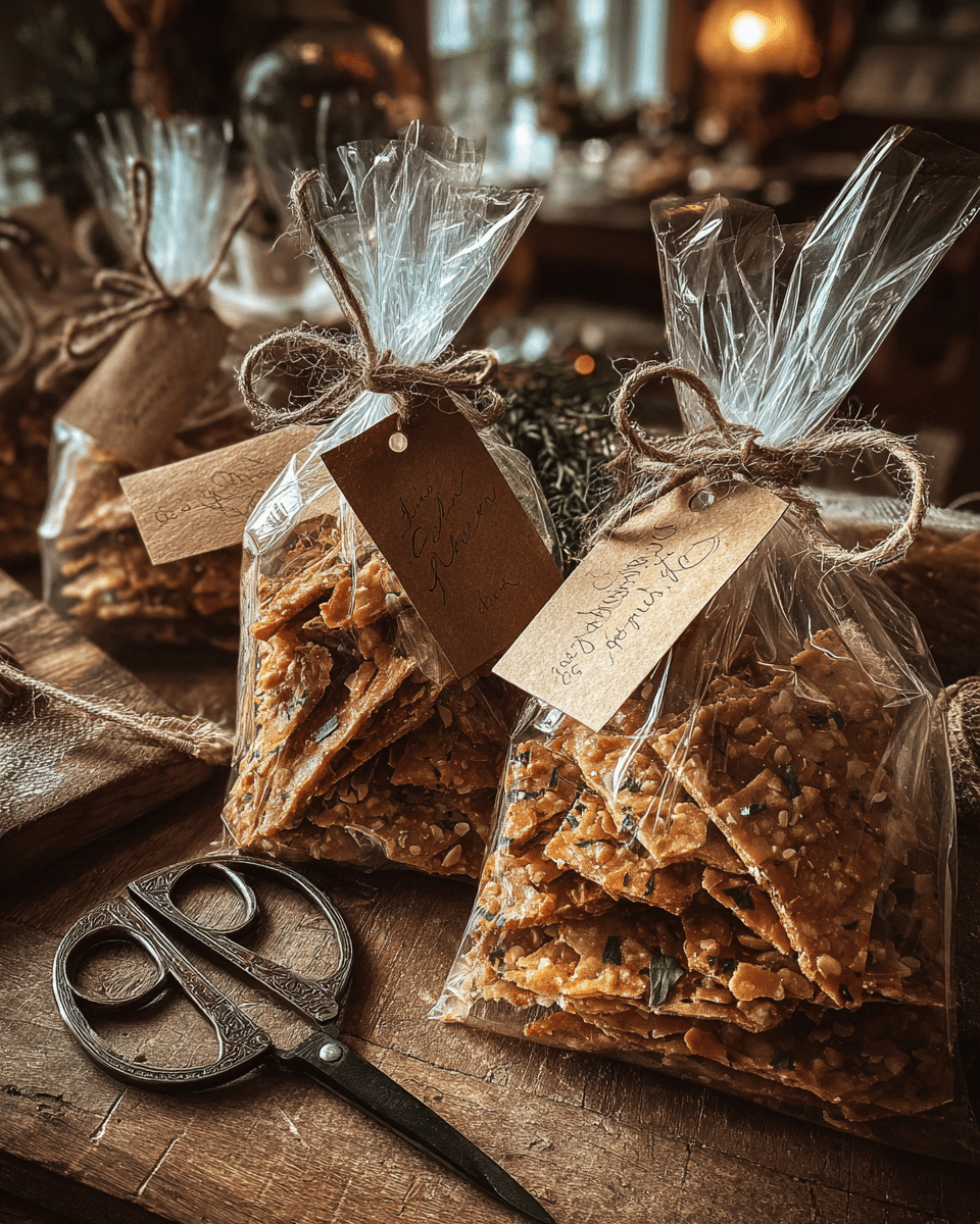Savory brittle packaged as holiday gifts