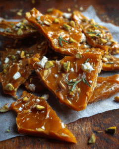 Savory brittle with pistachios, feta, and rosemary