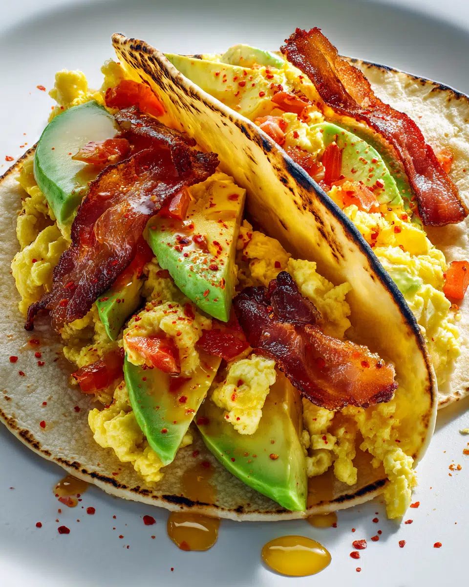 Scrambled chili crisp eggs in fusion taco