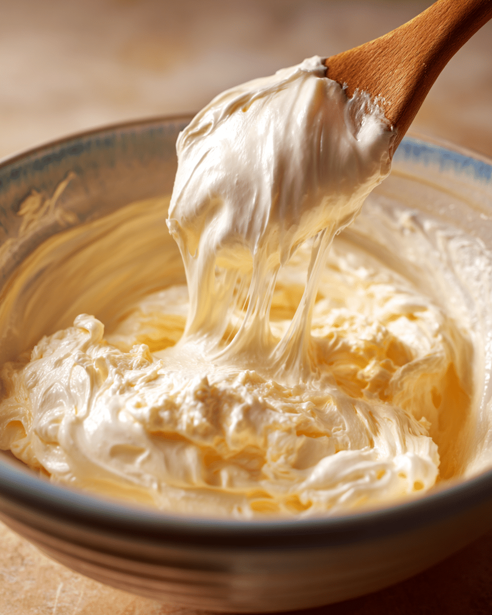 making smoked gouda dip in mixing bowl