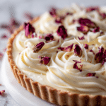no-bake white chocolate and rose mousse tart on marble