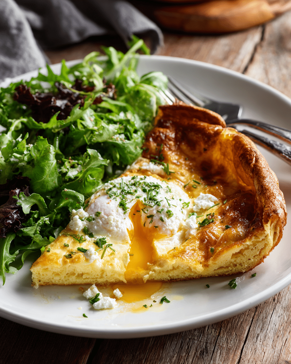 Dutch baby with poached egg and side salad