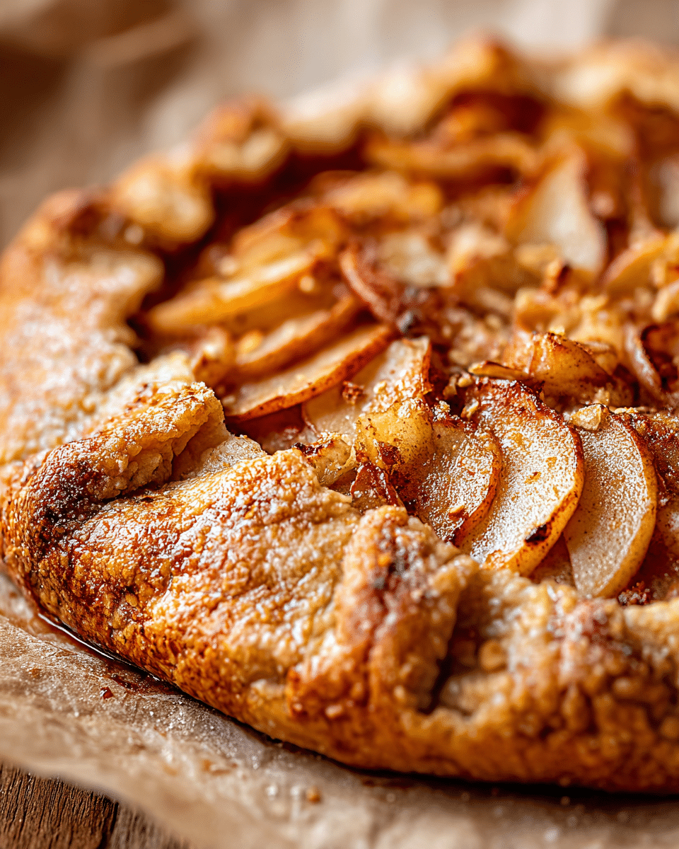 Close-up of baked Cardamom Spiced Pear and Almond Galette