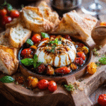 Serving Skillet Baked Burrata with Bread and Wine