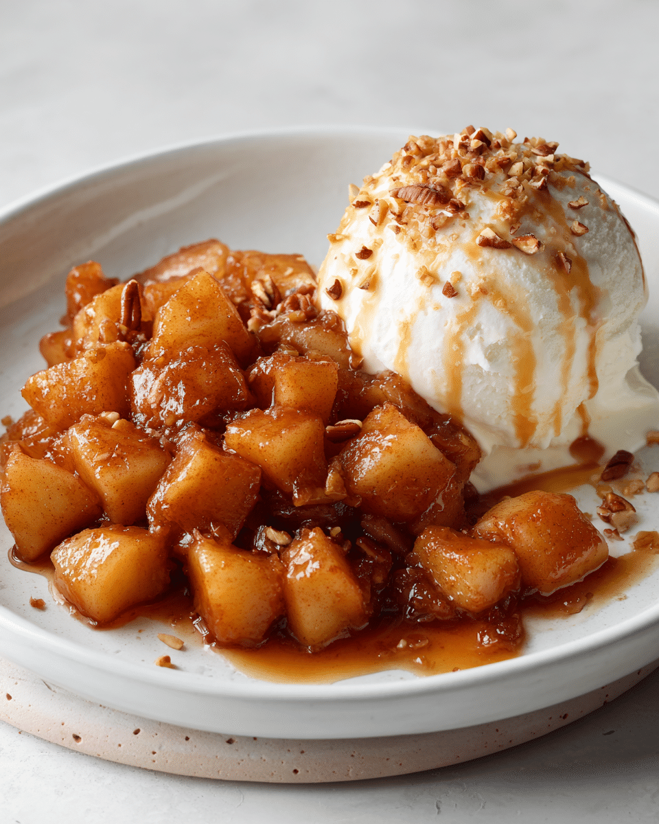Apple Pie Salsa Recipe served with ice cream and caramel