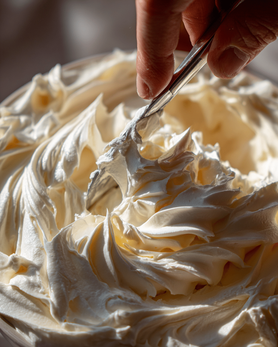 folding whipped cream into white chocolate for mousse