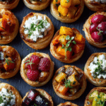 mini upside-down puff pastry tart variations on display
