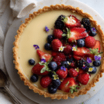 whole earl grey panna cotta tart overhead view