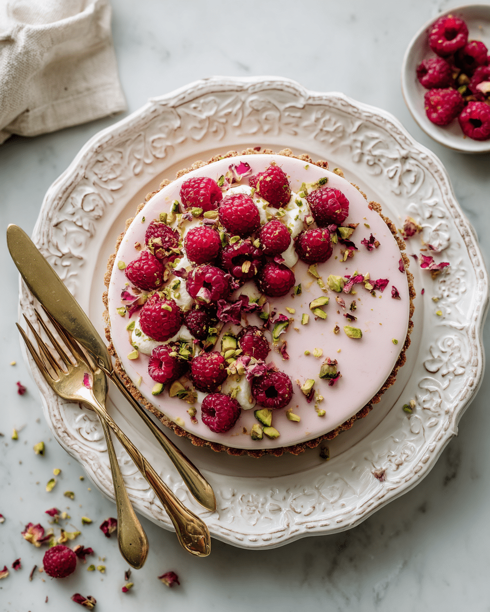 decorated white chocolate mousse tart with floral toppings