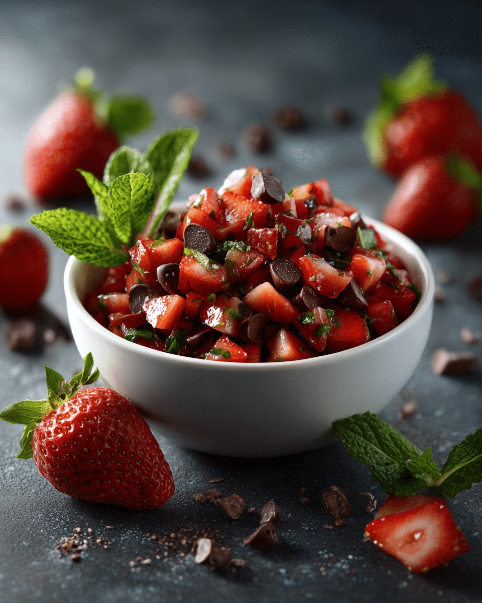 strawberry chocolate dessert salsa preparation