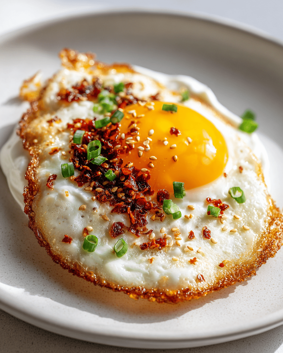 Chili Crisp Eggs served on yogurt