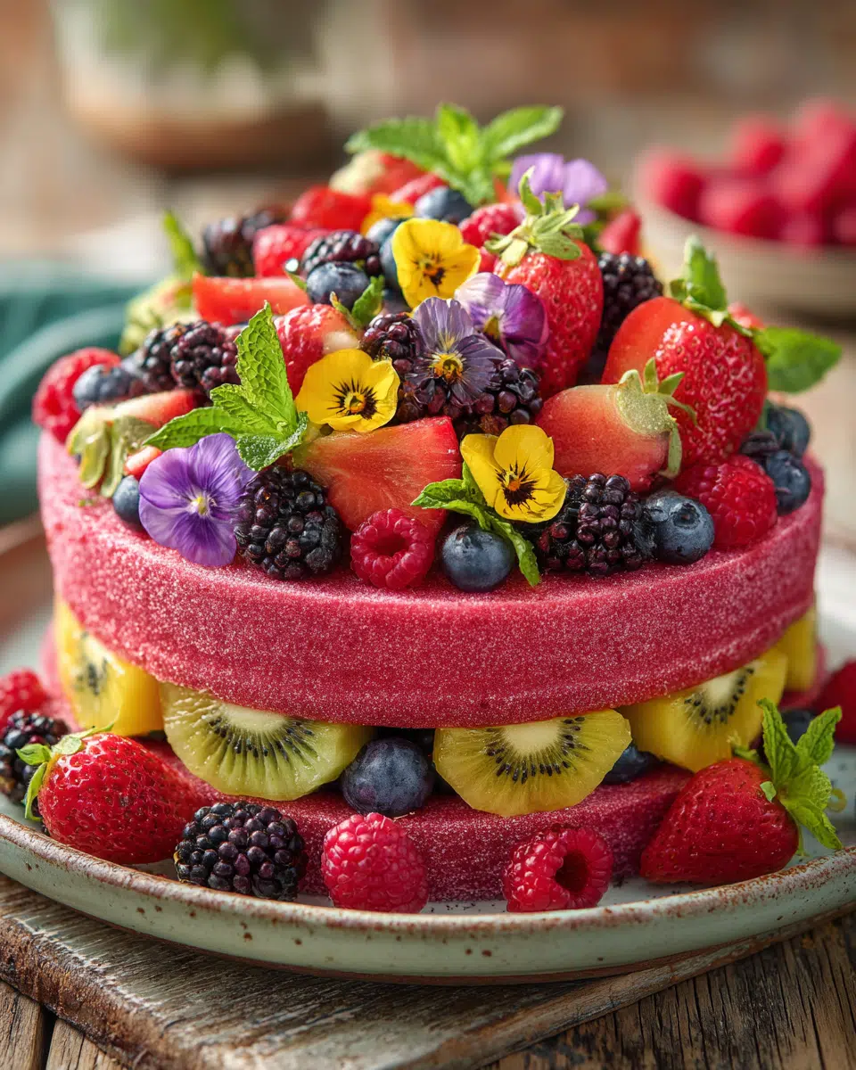 watermelon cake with fresh fruit and mint