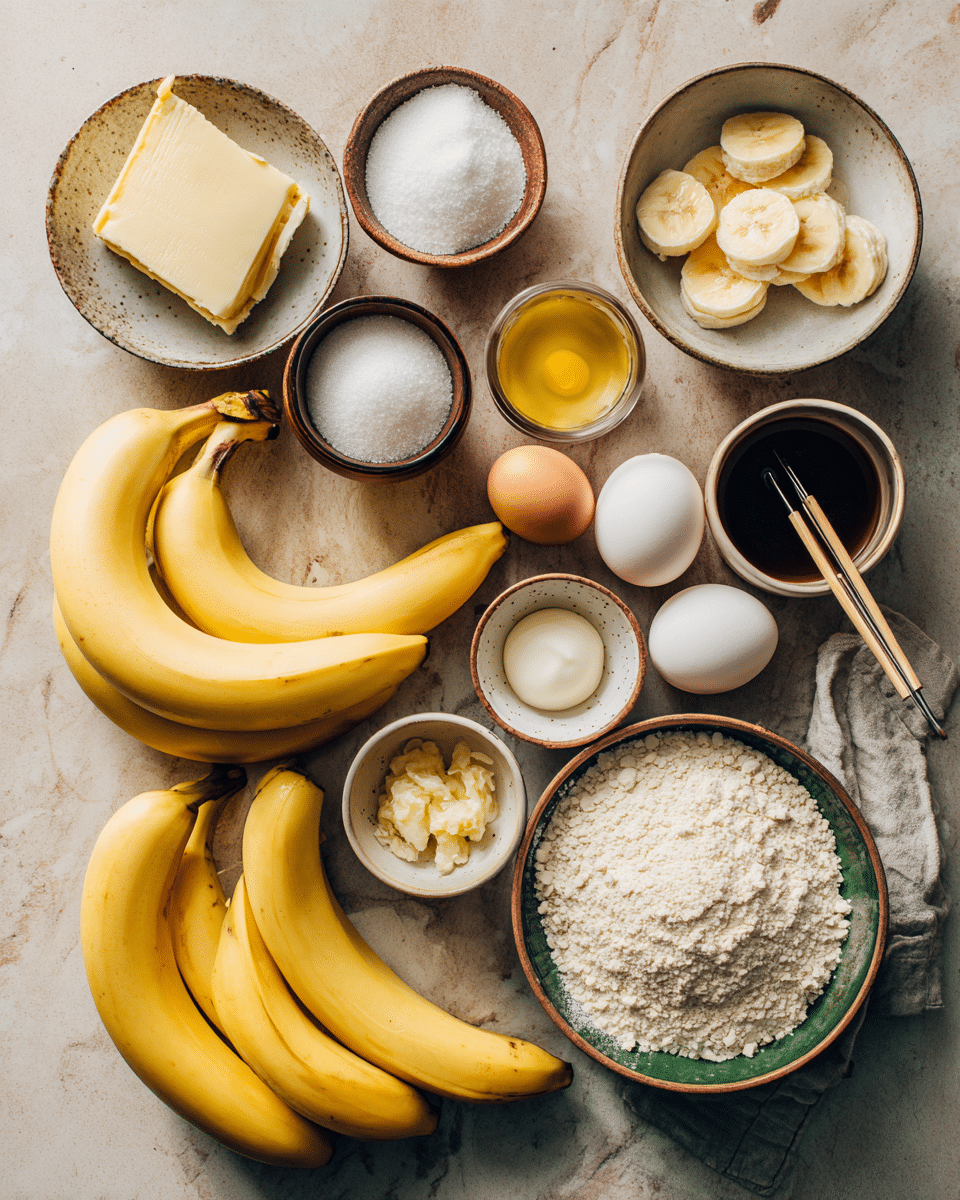 Ingredients for Upside-Down Banana Tarte Tatin Bites recipe.