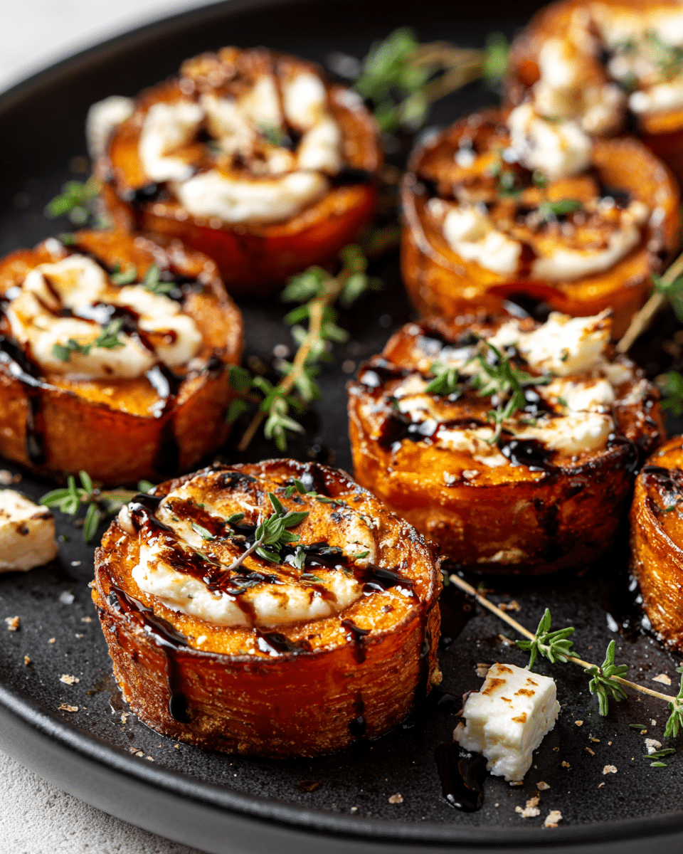 Caramelized sweet potato brie bites appetizer