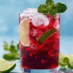 Hibiscus syrup recipe in a glass bottle with dried flowers