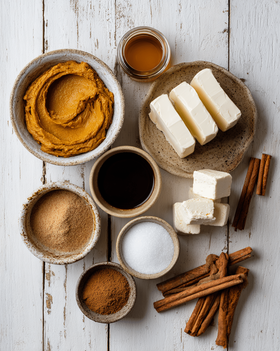 Key ingredients for no bake pumpkin cheesecake jars