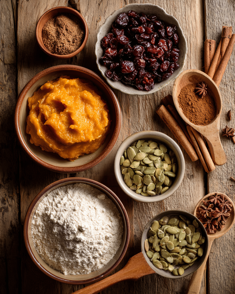 Ingredients for pumpkin seed cranberry cookies