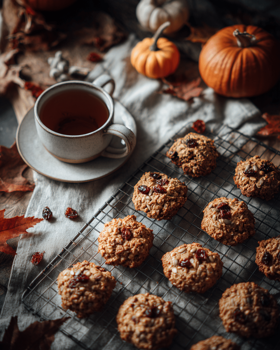 Pumpkin seed cranberry cookies cooling and being served