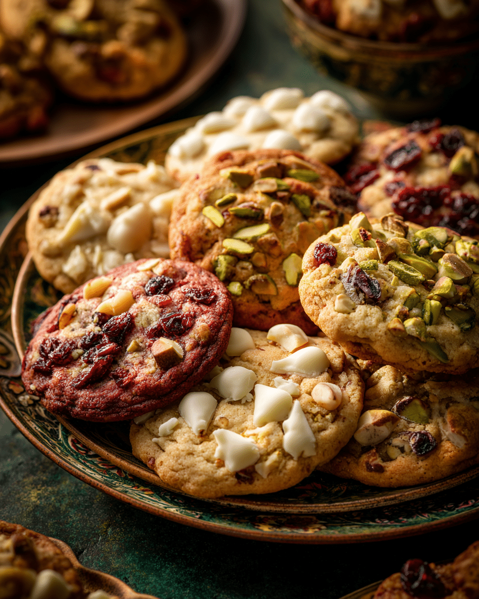 Cranberry pistachio cookie variations with mix-ins