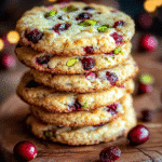 Cranberry pistachio cookies with golden edges and vibrant colors