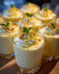 Lemon Mascarpone Mousse Cups with lemon curd and mint