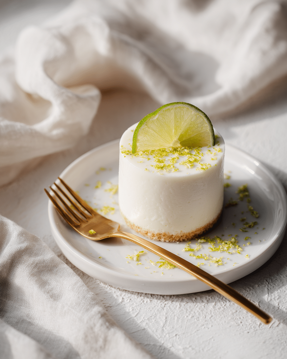 Served lemon parfait with lime on a white plate