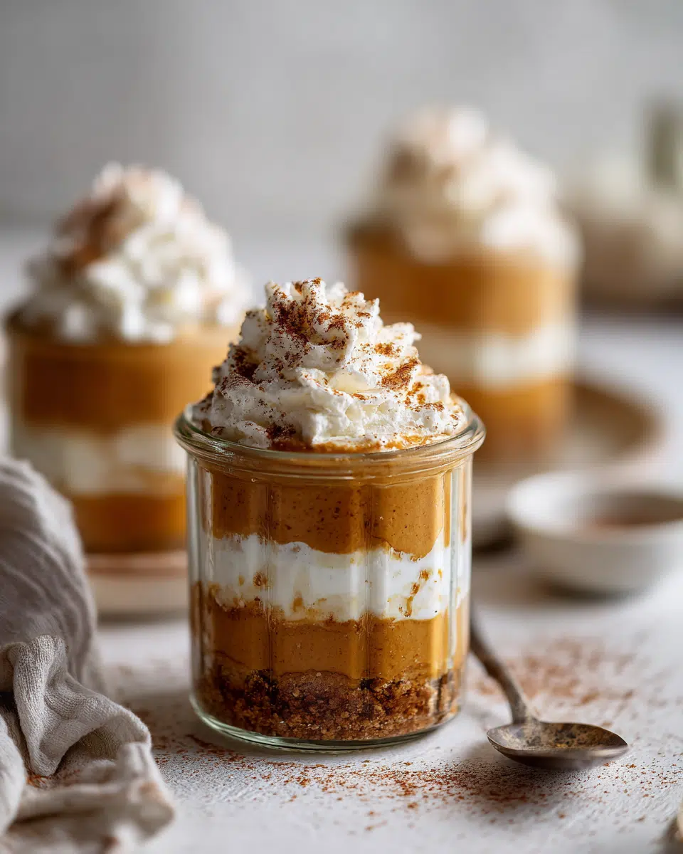 No bake pumpkin cheesecake jars with whipped cream topping