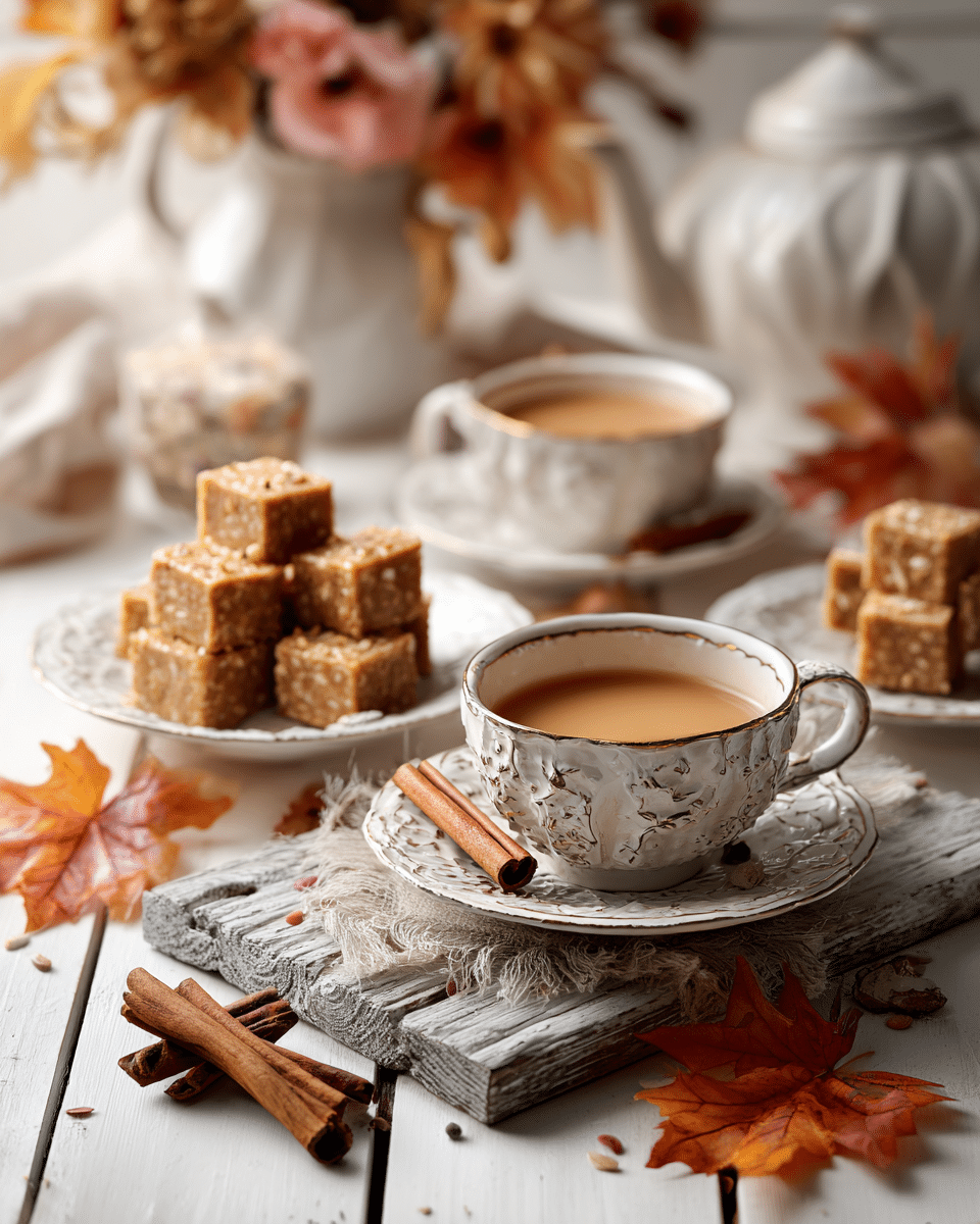serving maple pumpkin seed fudge with tea