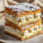 Vanilla Dream Custard Squares dusted with powdered sugar