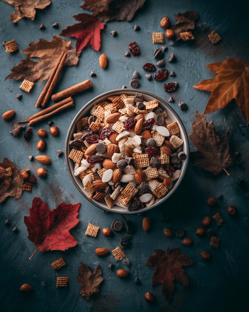 Fall snack mix variations with nuts, dried fruit, and spices