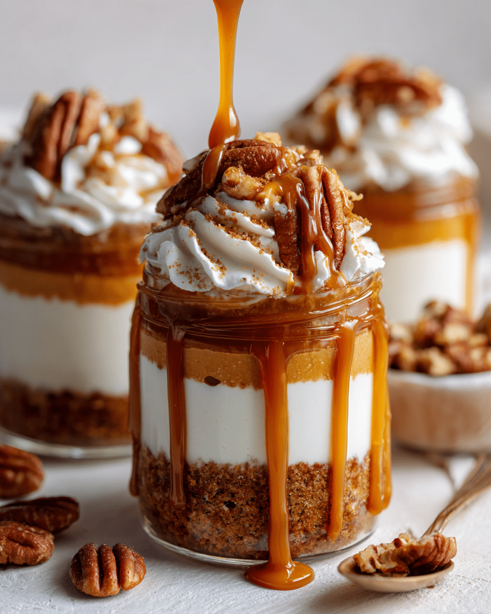 Topped pumpkin cheesecake variation with nuts and caramel
