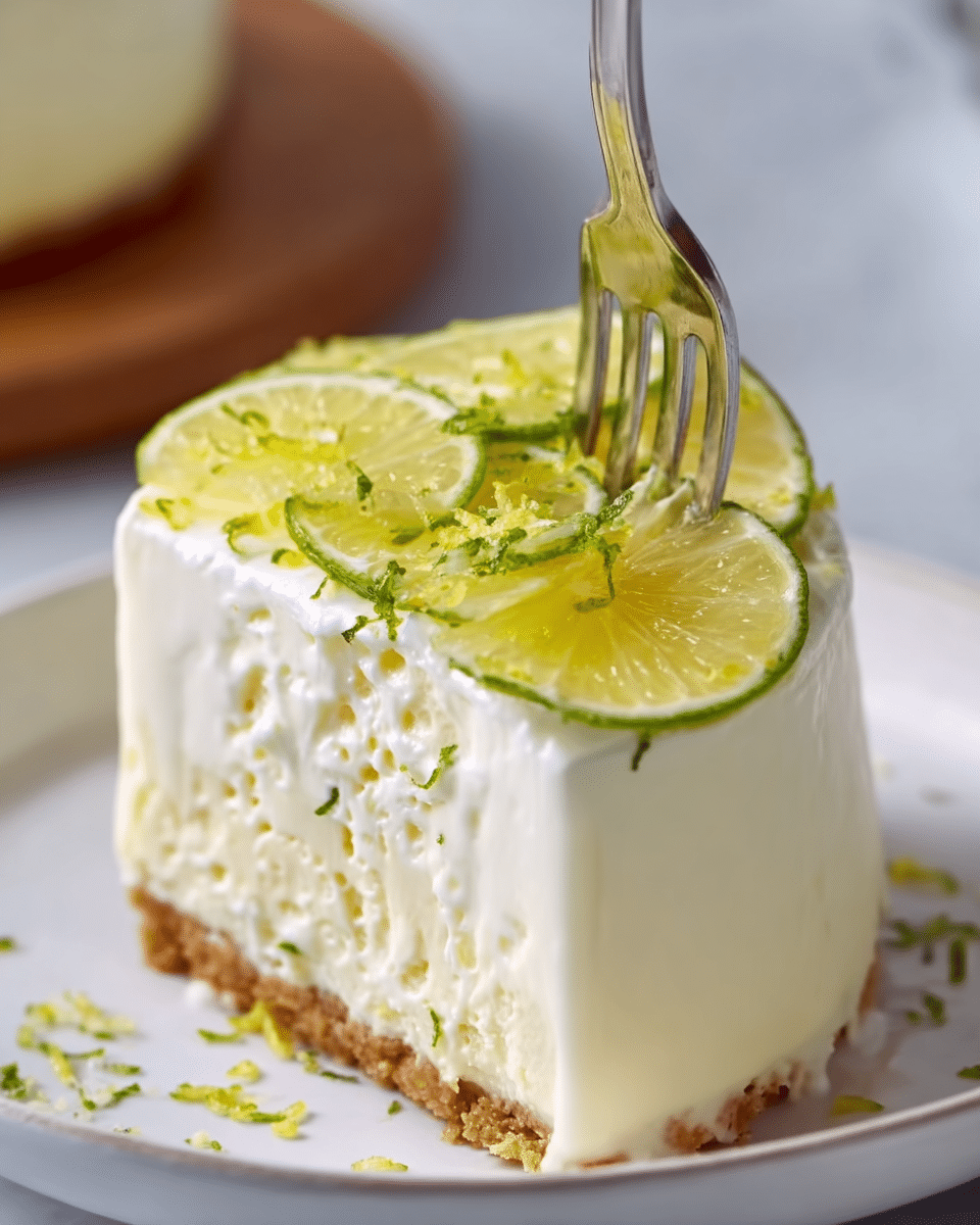 Velvety lemon parfait with biscuit base and lime garnish